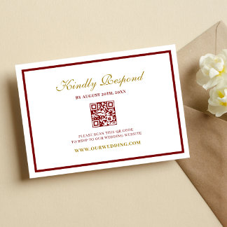 Formal Classic Burgundy & Gold Monogram Wedding RSVP Card