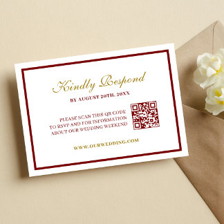 Formal Classic Burgundy & Gold Monogram Wedding RSVP Card