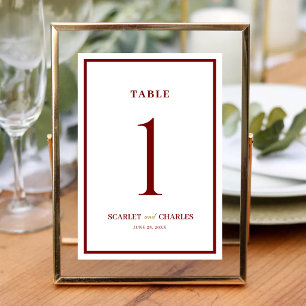 Formal Classic Burgundy & Gold Monogram Wedding Table Number