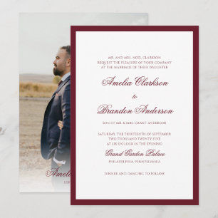 Formal Classic Deep Burgundy Script Photo Wedding Invitation