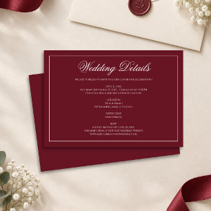 Formal Classic Full Deep Burgundy Wedding Details Enclosure Card
