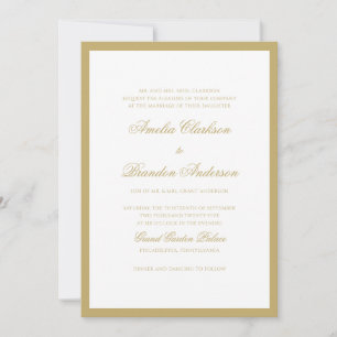 Formal Classic Gold Script & Border Wedding Invitation