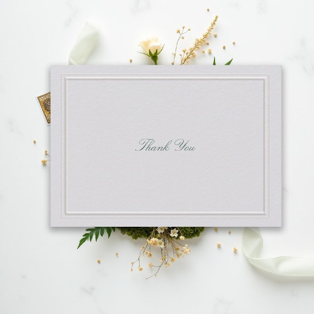 Formal Classic Green Elevated Frame Ivory Wedding Thank You Card (modern classic wedding thank you forest green type double frame formal traditional stately ivory)