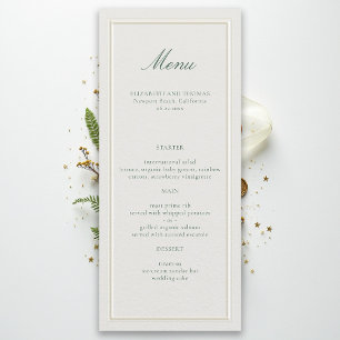 Formal Classic Green Frame Ecru Elegant Wedding Menu