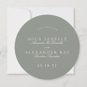 Formal Classic Grey Green Calligraphy Round Photo Save The Date