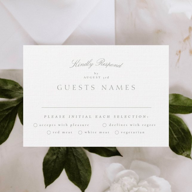 Formal Classic Grey Green Calligraphy Wedding RSVP Card (Creator Uploaded)