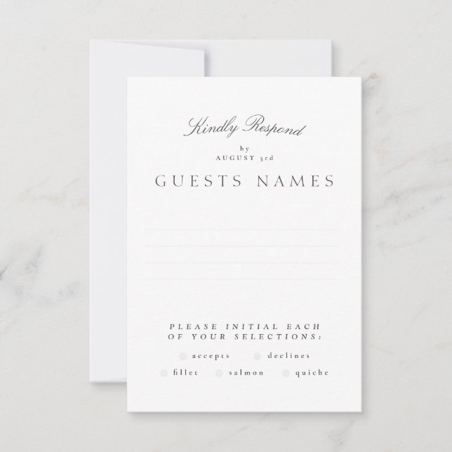 Formal Classic Grey White Calligraphy Wedding RSVP Card (Front)