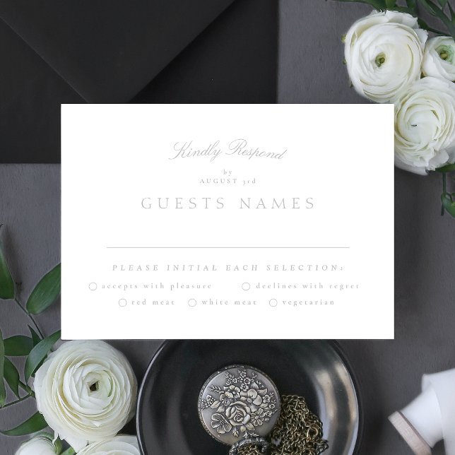 Formal Classic Light Grey Calligraphy Wedding RSVP Card (Creator Uploaded)