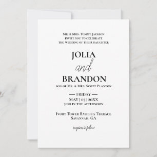Formal Classic Minimal White & Black Wedding Invitation