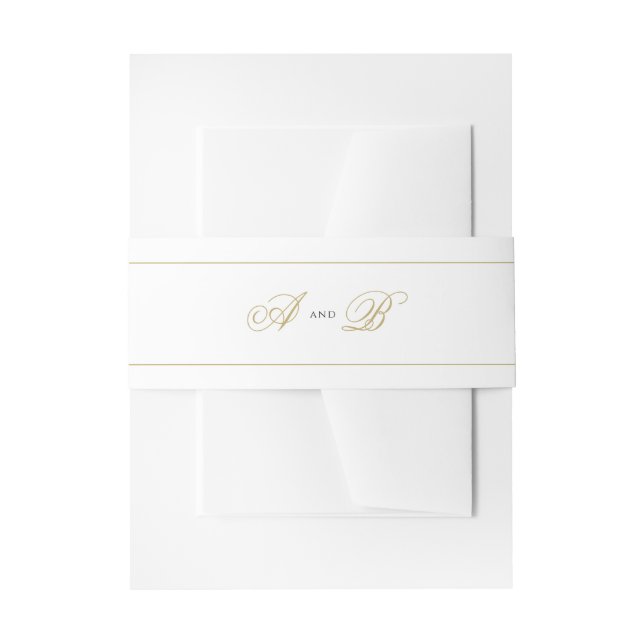Formal Classic Monogram Black and Gold Wedding Invitation Belly Band (Front Example)