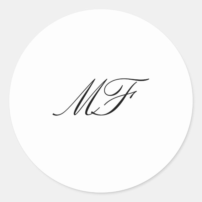 Formal Classic Monogram Black White Wedding Round Sticker (Front)