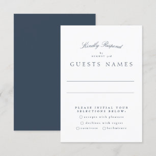 Formal Classic Navy Blue Calligraphy Wedding RSVP Card