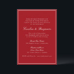 Formal Classic Red Script Elegant Wedding RSVP Invitation<br><div class="desc">This elegant wedding invitation features a rich red background paired with classic serif and script typography for a timeless, formal look. Designed for traditional, black-tie, or evening weddings, it sets a polished tone from the first impression. The clean layout highlights your names and wedding details clearly while feeling refined and...</div>