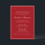 Formal Classic Red Script Elegant Wedding RSVP Invitation<br><div class="desc">This elegant wedding invitation features a rich red background paired with classic serif and script typography for a timeless, formal look. Designed for traditional, black-tie, or evening weddings, it sets a polished tone from the first impression. The clean layout highlights your names and wedding details clearly while feeling refined and...</div>