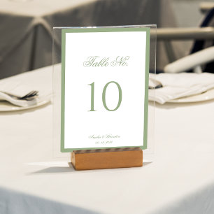 Formal Classic Sage Green Border Script Wedding Table Number