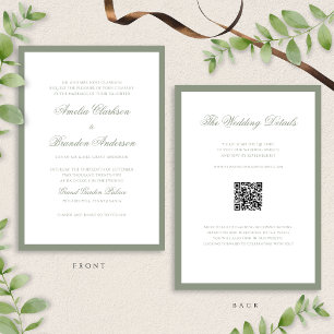 Formal Classic Sage Green Border Wedding QR Code Invitation
