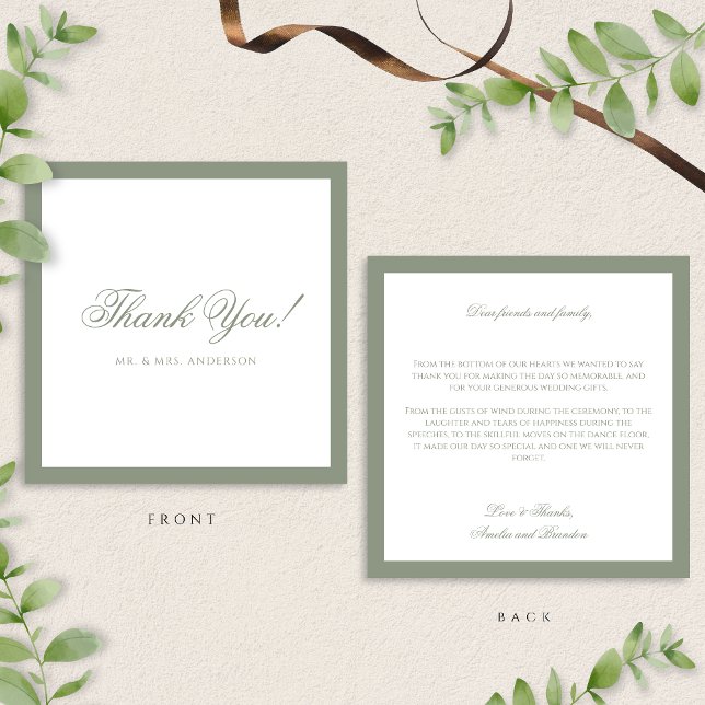Formal Classic Sage Green Border Wedding Thank You Card (Creator Uploaded)