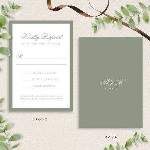 Formal Classic Sage Green Monogram Border Wedding RSVP Card