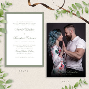 Formal Classic Sage Green & Script Photo Wedding Invitation