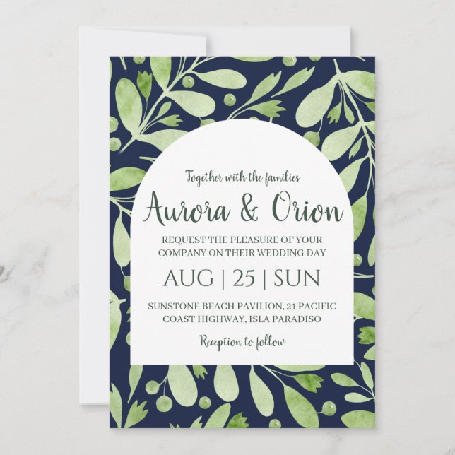 formal classic sage green wedding invitations (Front)