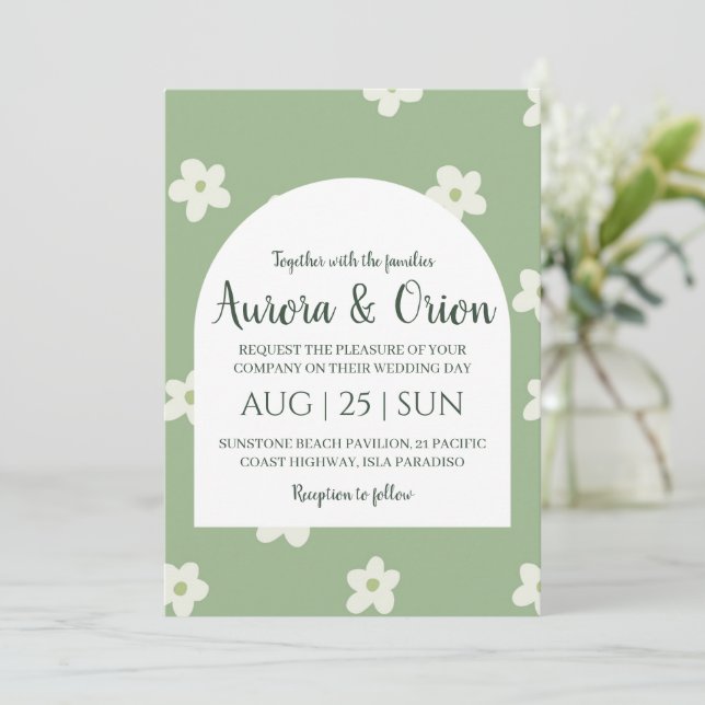 formal classic sage green wedding invitations (Standing Front)