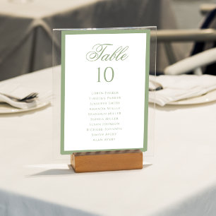 Formal Classic Sage Green Wedding Seating Chart Table Number