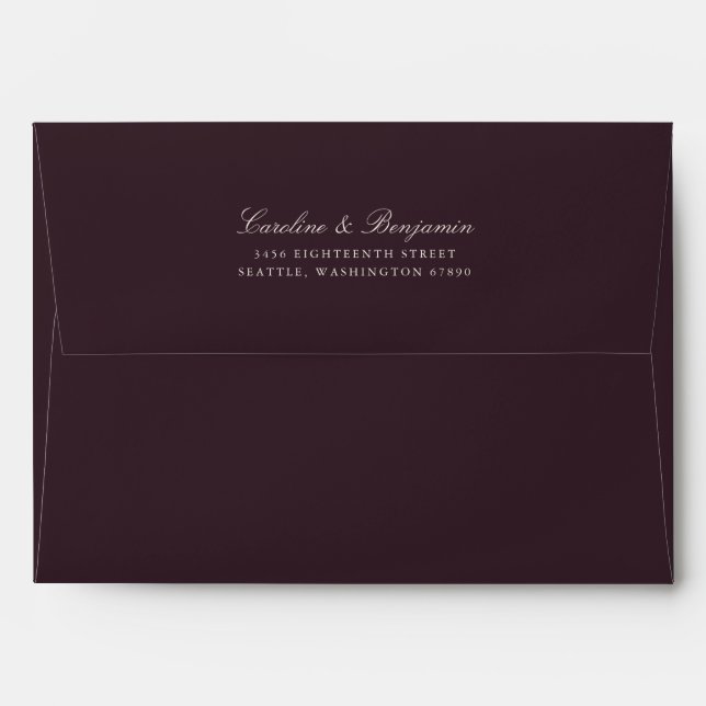 Formal Classic Script Elegant Return Address Plum Envelope (Back (Top Flap))