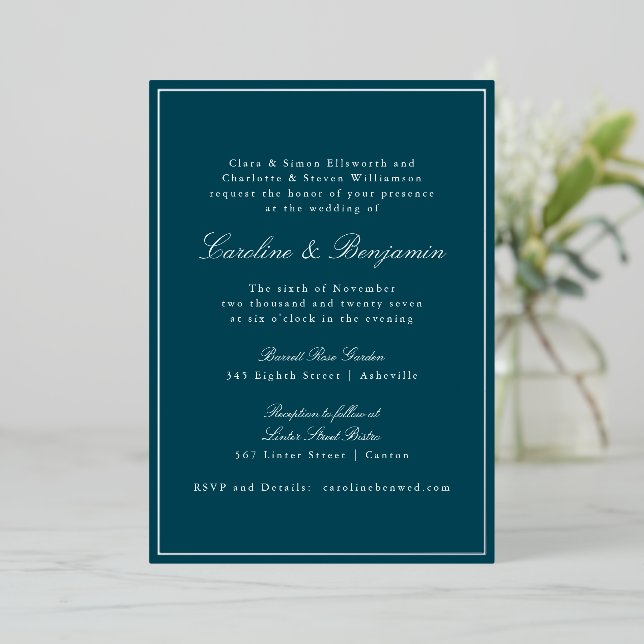 Formal Classic Teal Silver Border Elegant Wedding  (Standing Front)