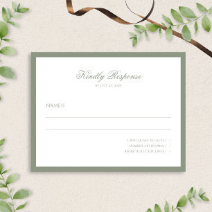 Formal Classy Sage Green Border Script Wedding  RSVP Card