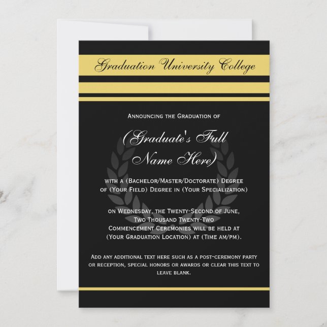Formal College Graduation Announcements ~ Black (Front)