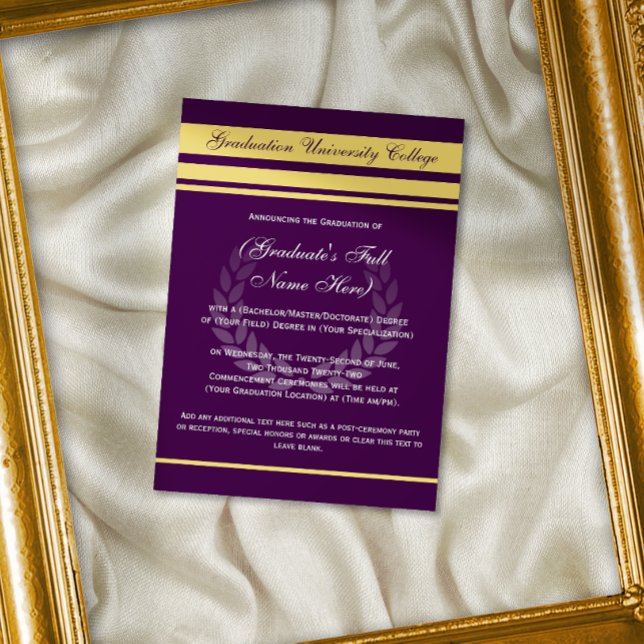 Formal College Graduation Announcements ~Purple (formal college graduation announcement cards)