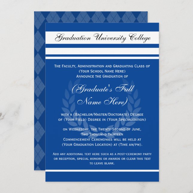 Formal College Graduation Announcements Royal Blue (Front/Back)