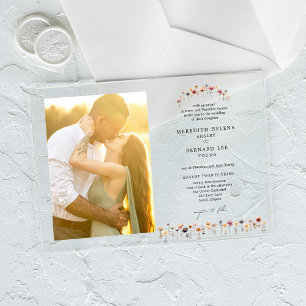 Formal Colourful Floral Wedding Photo Horizontal Acrylic Invitations