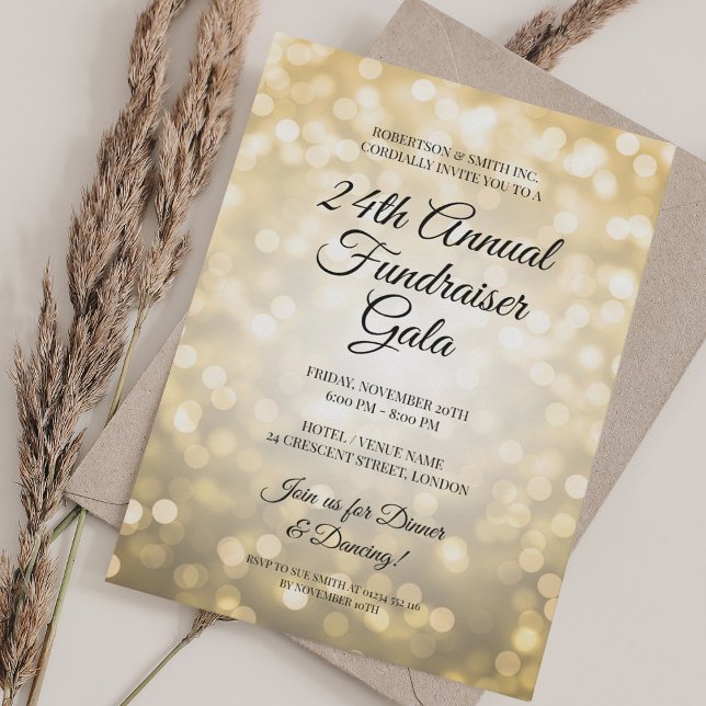 Formal Corporate Fundraiser Gala Gold Lights Invitation (Formal Corporate Fundraiser Gala Gold Lights Invitation)