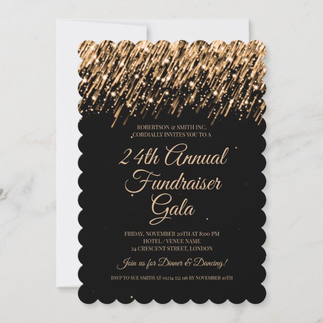 Formal Corporate Fundraiser Gold Falling Stars Invitation (Front)
