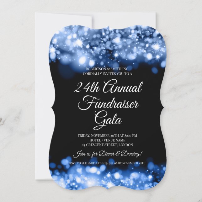 Formal Corporate Fundraiser Navy Blue Glam Lights Invitation (Front)