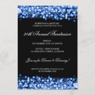 Formal Corporate Fundraiser Party Sparkles Blue Invitation