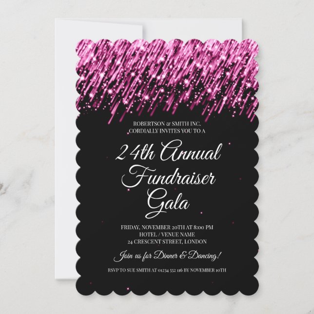 Formal Corporate Fundraiser RoseGold Falling Stars Invitation (Front)