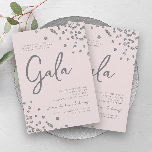 Formal Corporate Gala Silver Confetti Blush Pink Invitation (Formal Corporate Gala Silver Confetti Blush Pink Invitation)