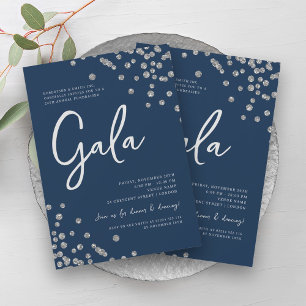 Formal Corporate Gala Silver Confetti Navy Invitation