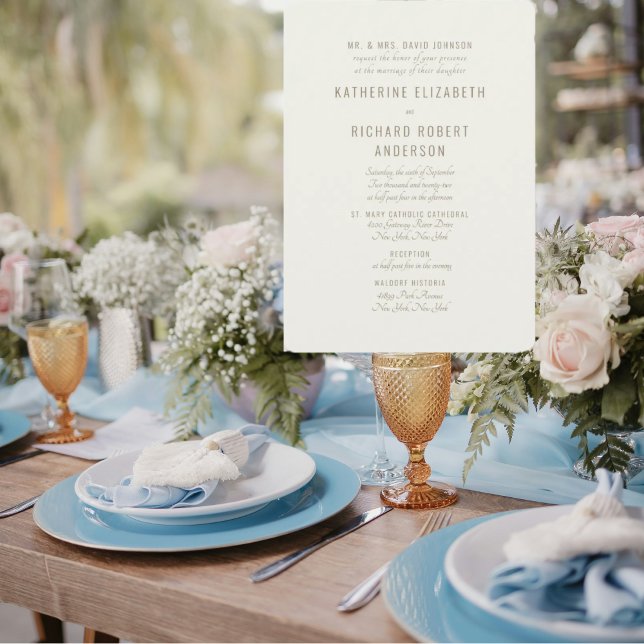 Formal  Cream Gold Text Two Venue Bride Parents  Invitation (Creator Uploaded)