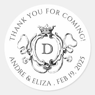 Formal Crest Black and White Classic Round Sticker