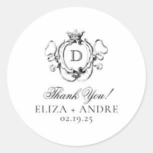 Formal Crest Black and White  Classic Round Sticker