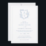 Formal Crest Dusty Blue Monogram Wedding Invitation<br><div class="desc">Formal & elegant crest monogram dusty blue wedding invitation.</div>