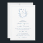 Formal Crest Dusty Blue Monogram Wedding Invitation<br><div class="desc">Formal & elegant crest monogram dusty blue wedding invitation.</div>