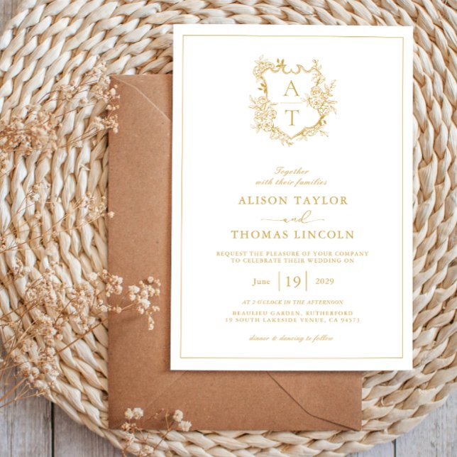 Formal Crest Gold Monogram Wedding Invitation (Creator Uploaded)