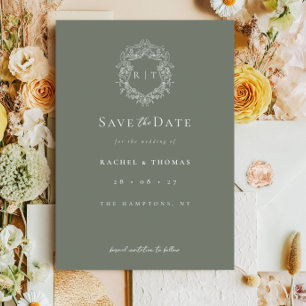 Formal Crest Monogram Sage Wedding Save The Date