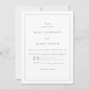 Formal Crest Sage Green Monogram Wedding Invitation
