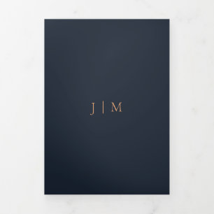 Formal Dark Blue Apricot Modern Wedding Tri-Fold Card