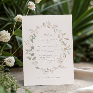 Formal Delicate Blush Floral Wreath Wedding Invitation